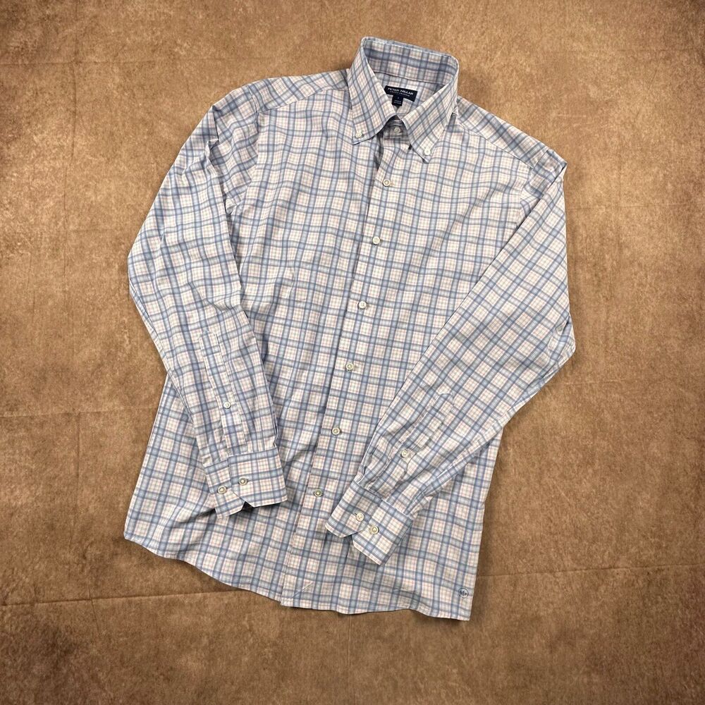 Peter Millar Crown Crafted Shirt Mens Small Blue Checkered Button Down Comfort